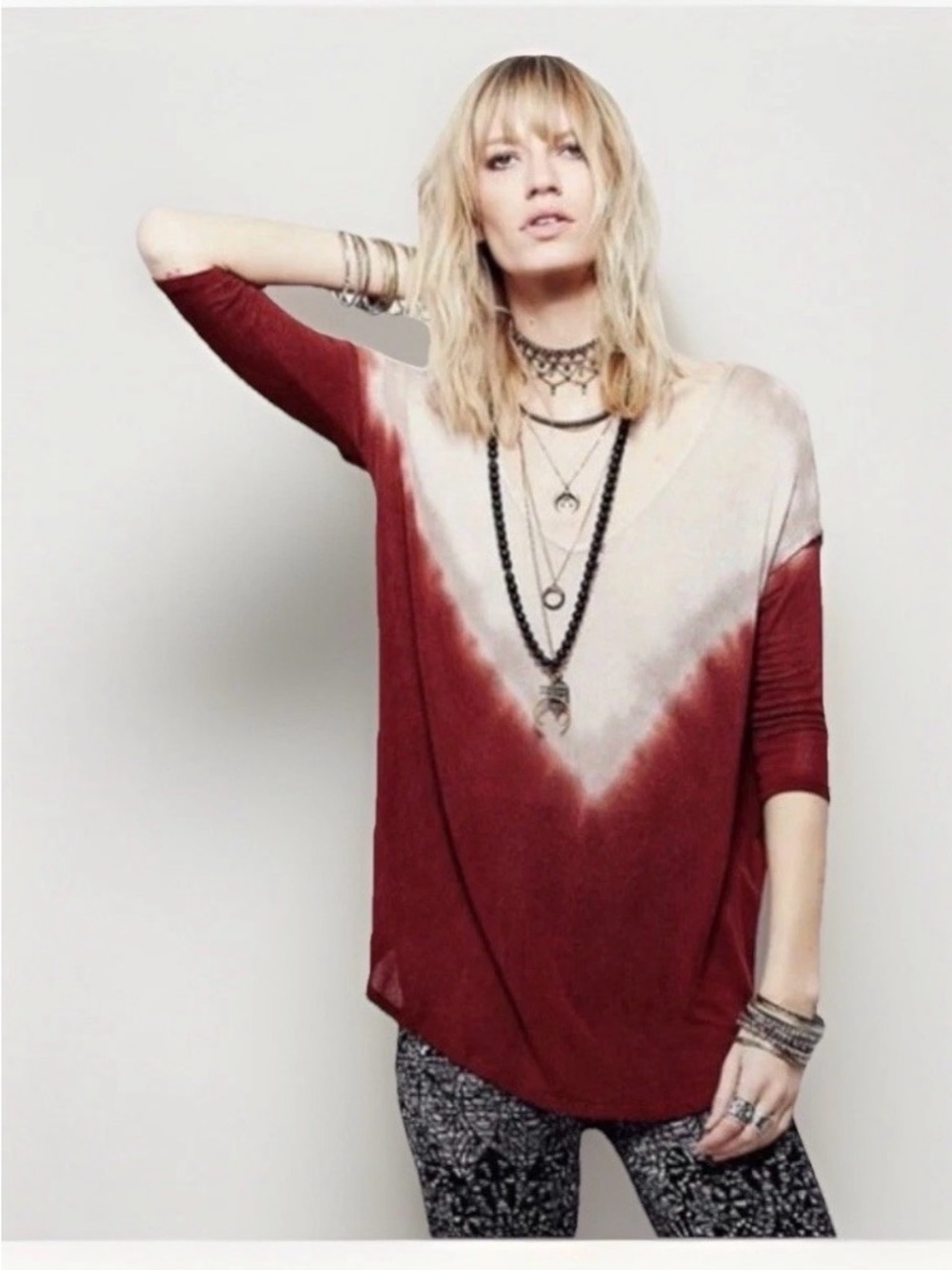 Free People We The Free Chelsea Tee Sheer Knit Top Rust & Tan Size Medium